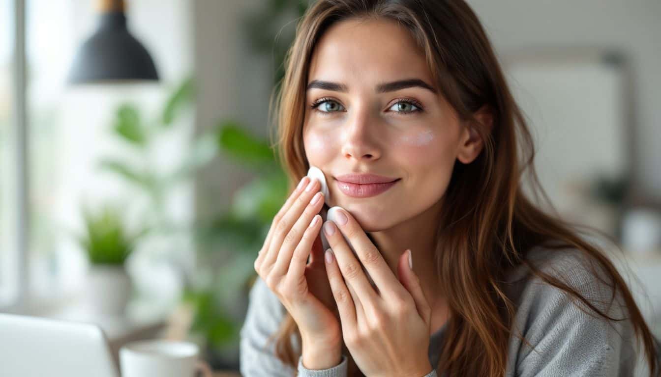 A young woman uses blotting papers in her office.