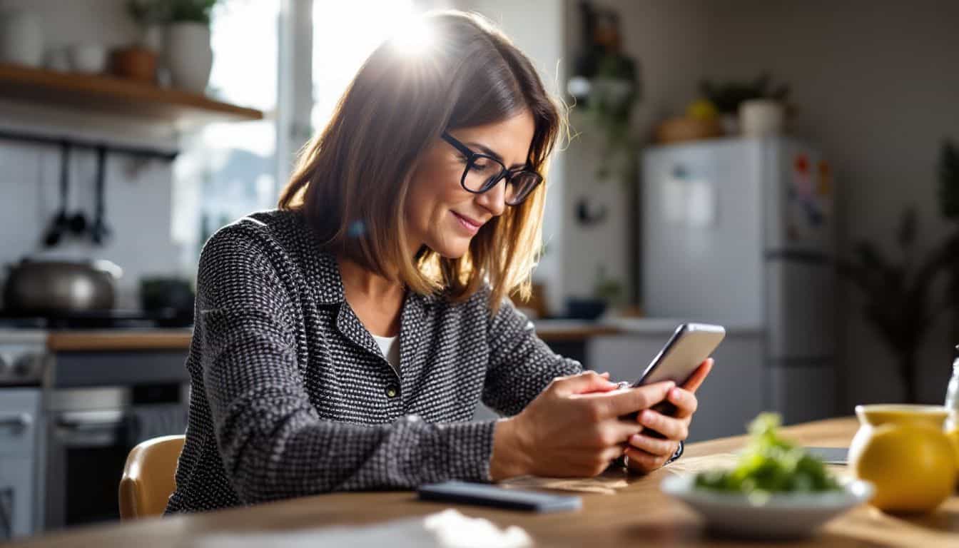 A woman adjusts a solar monitoring app on her smartphone.