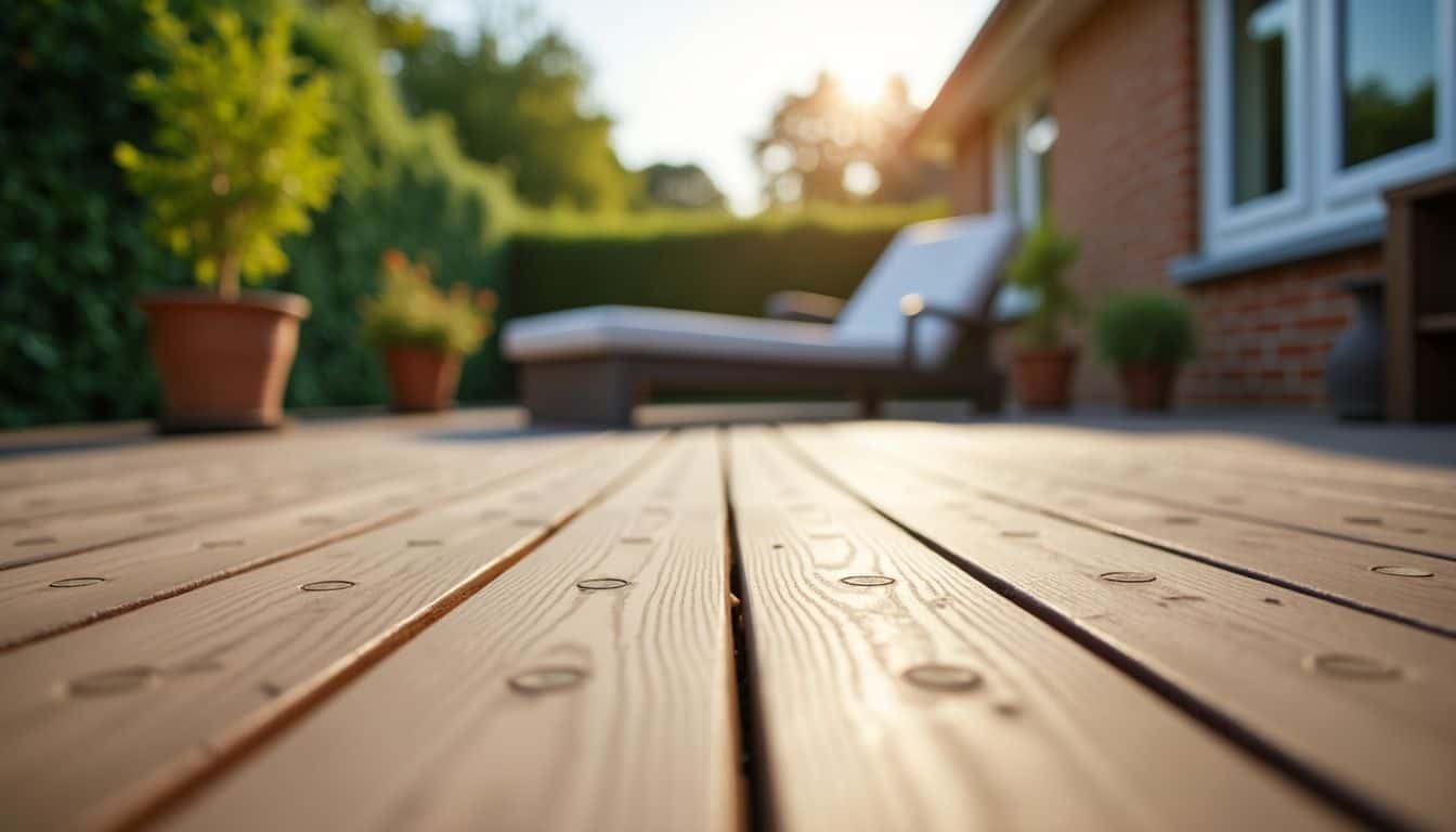 A backyard composite decking area with eco-friendly, durable, and low-maintenance features.