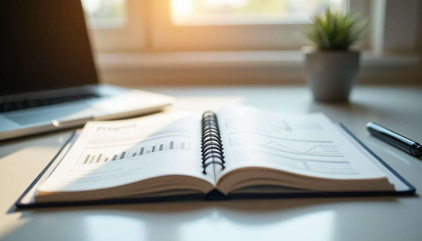 A well-used notebook with progress charts and communication tips on desk.