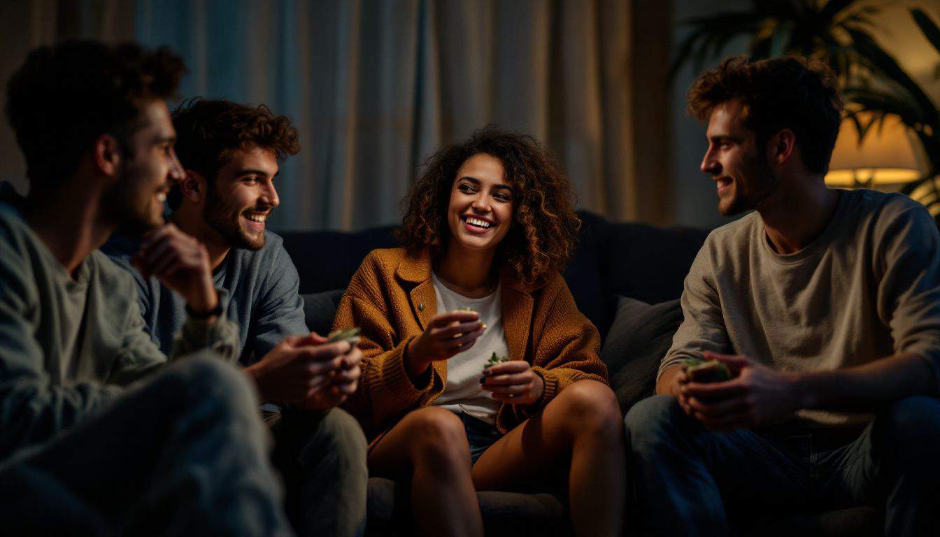 A group of young adults casually using cannabis products at a gathering.