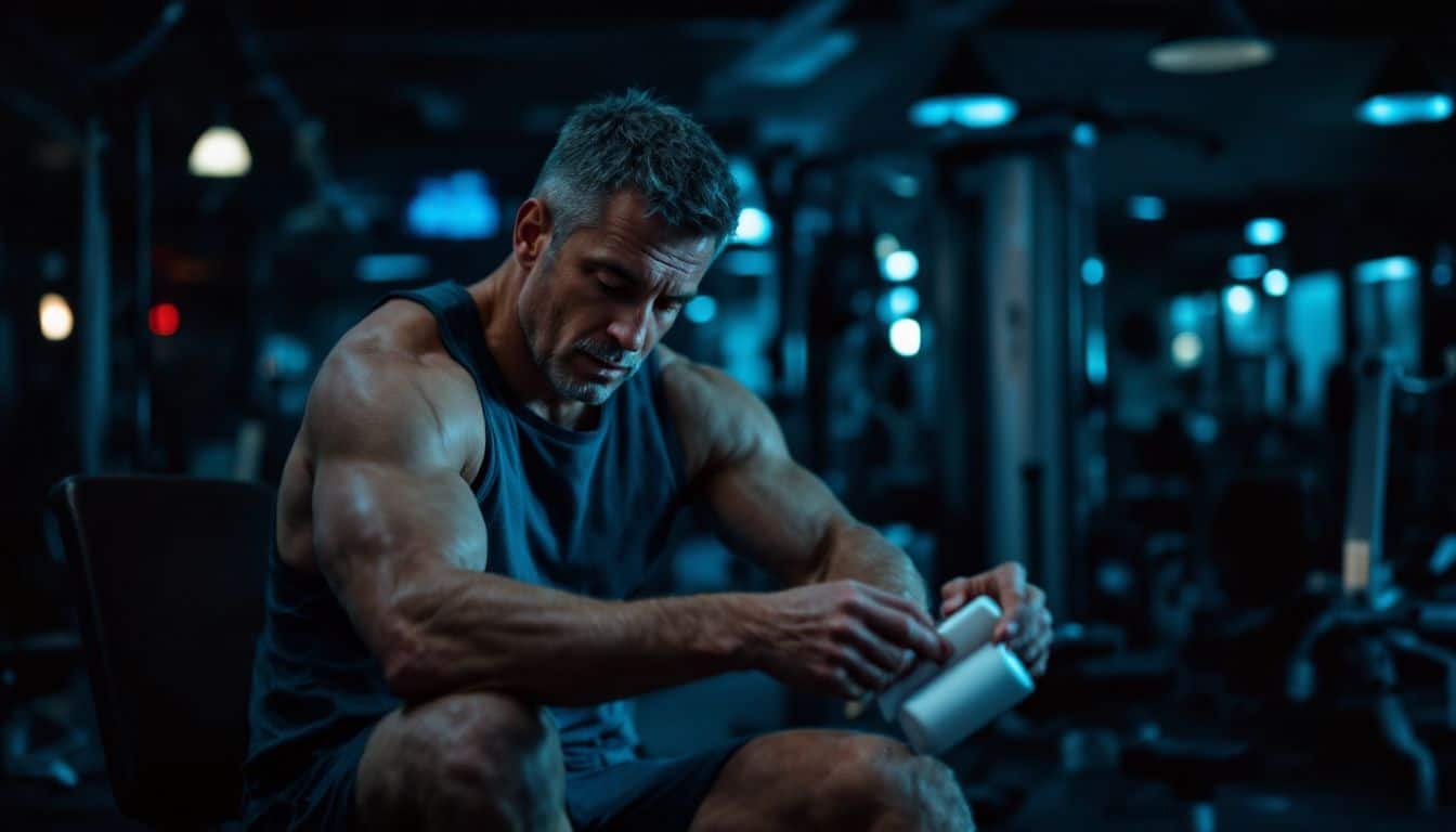 A man applying healing peptide cream to his knee after exercising.